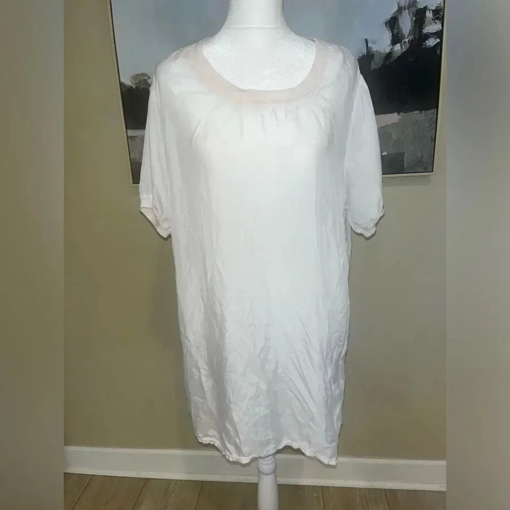 Johnny Was White Crew Neck Gauzy Tunic Top XS
